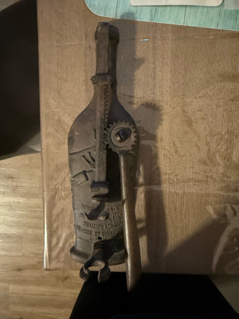 Antique-Style Black Wall-Mount Bottle Opener with Gear Detail